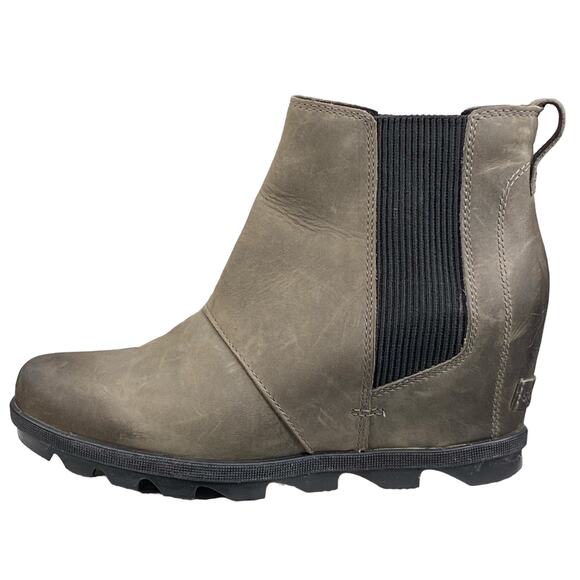 Sorel Women's Joan Of Arctic Olive Leather Hidden Wedge Chelsea Boots Size 9.5 - Picture 3 of 10